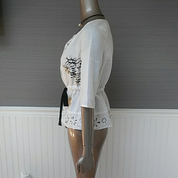 Pure DKNY 3/4 sleeve linen drawstring top, size 2 - Picture 5 of 7